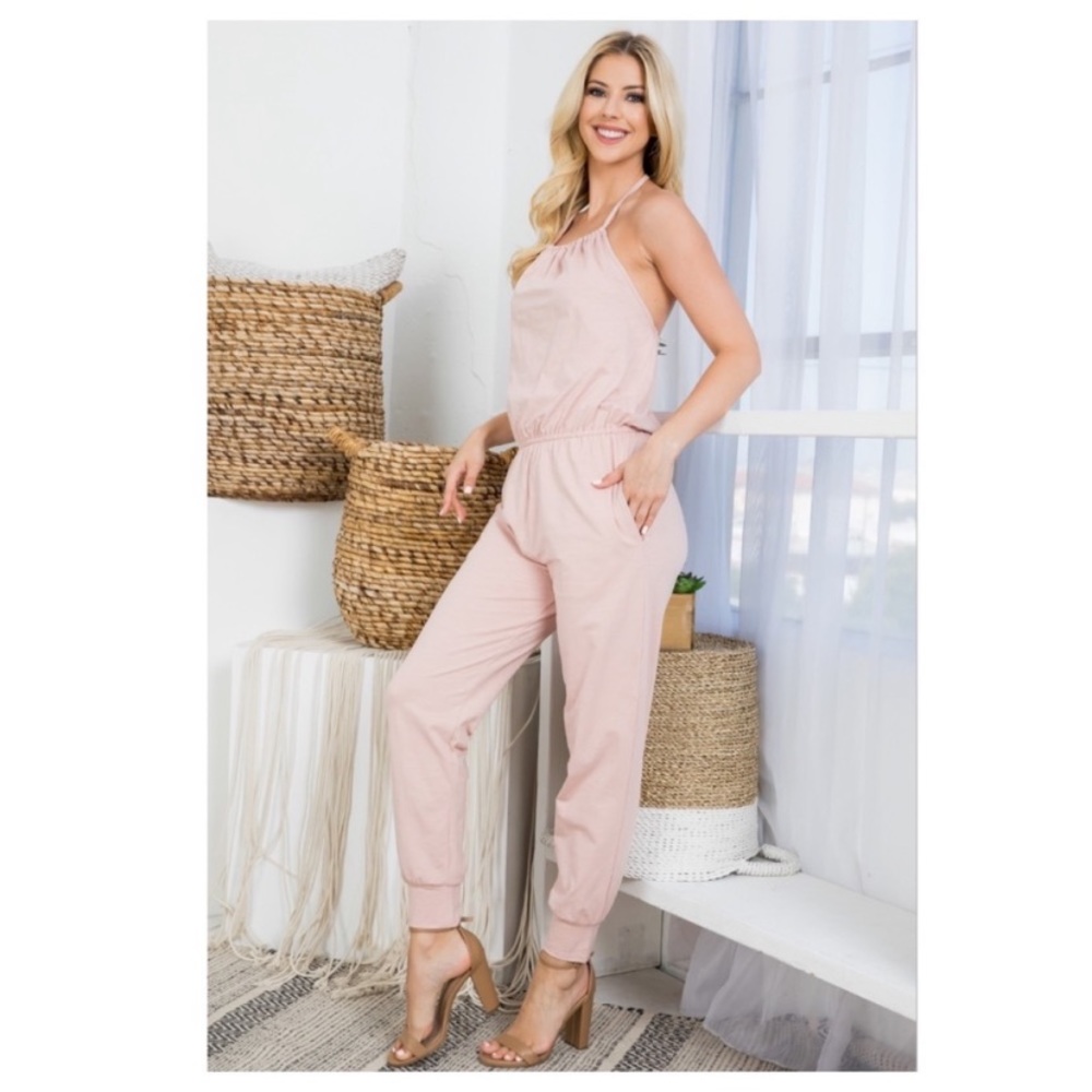 New Adorable Blush Halter Style Jumpsuit - Picture 4 of 8